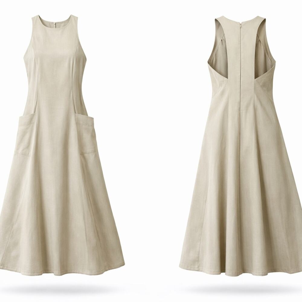Organic Cotton Boho Chic Maxi Sleeveless A-Line M Layerable Long Dress w/Pockets - Picture 4 of 8
